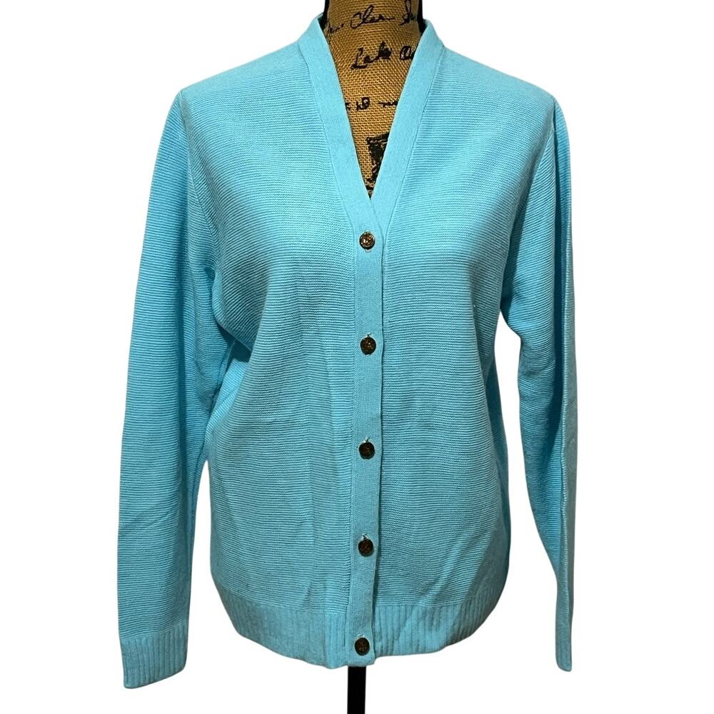 VTG 50s 60s Kandel Robins Egg Blue V-Neck Button Cardigan Sweater Women’s M